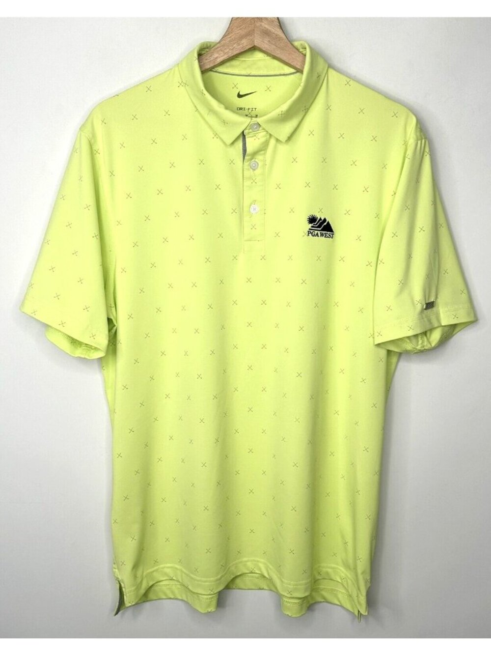 Nike Dri Fit Golf Polo Mens M Yellow PGA West Logo Stretch Performance Shirt
